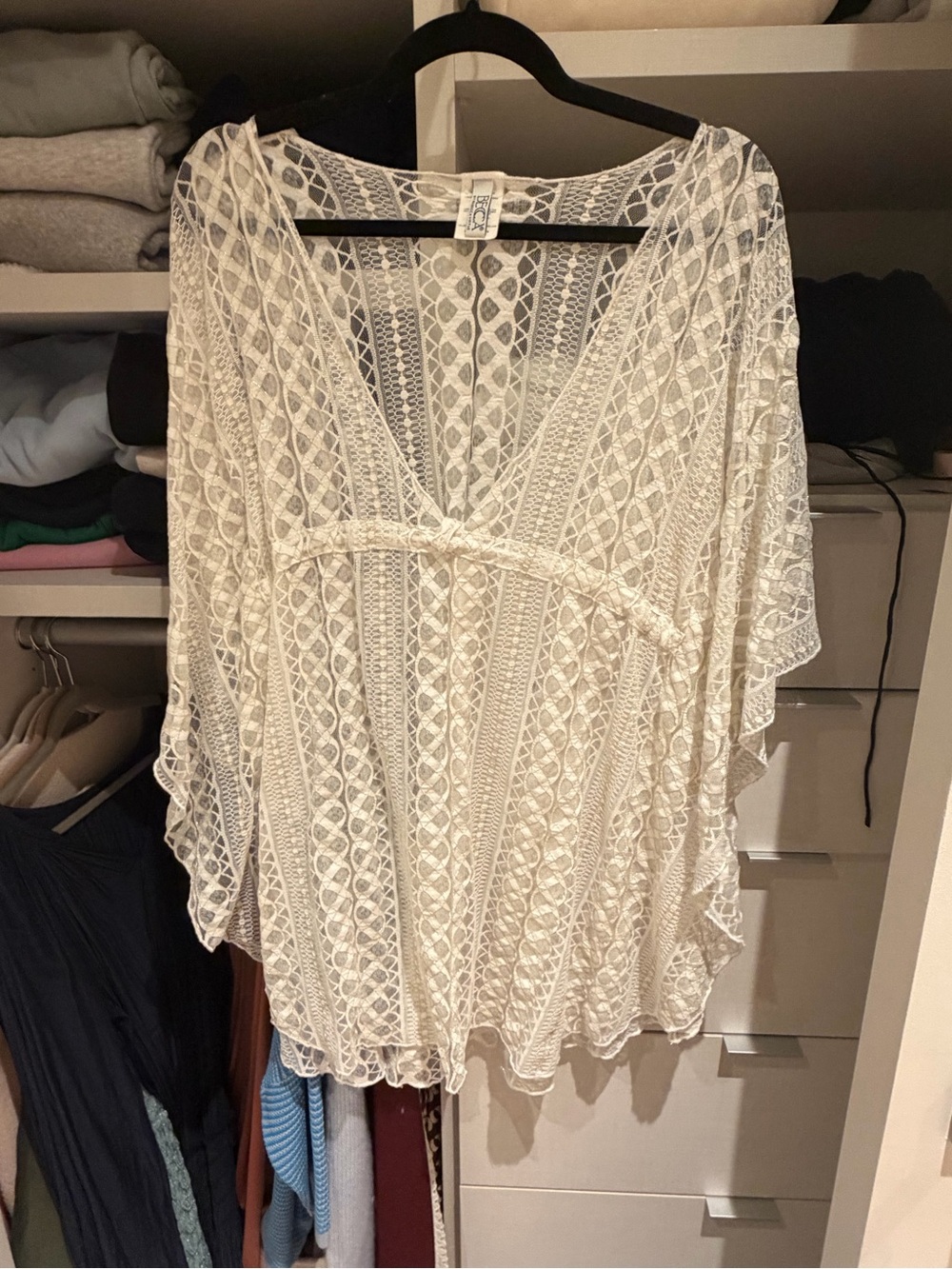 BECCA Cream Crochet Lace Beach Cover-Up